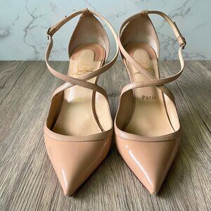 Christian Louboutin Nude Patent Leather Pointed-Toe Heels – Size 38